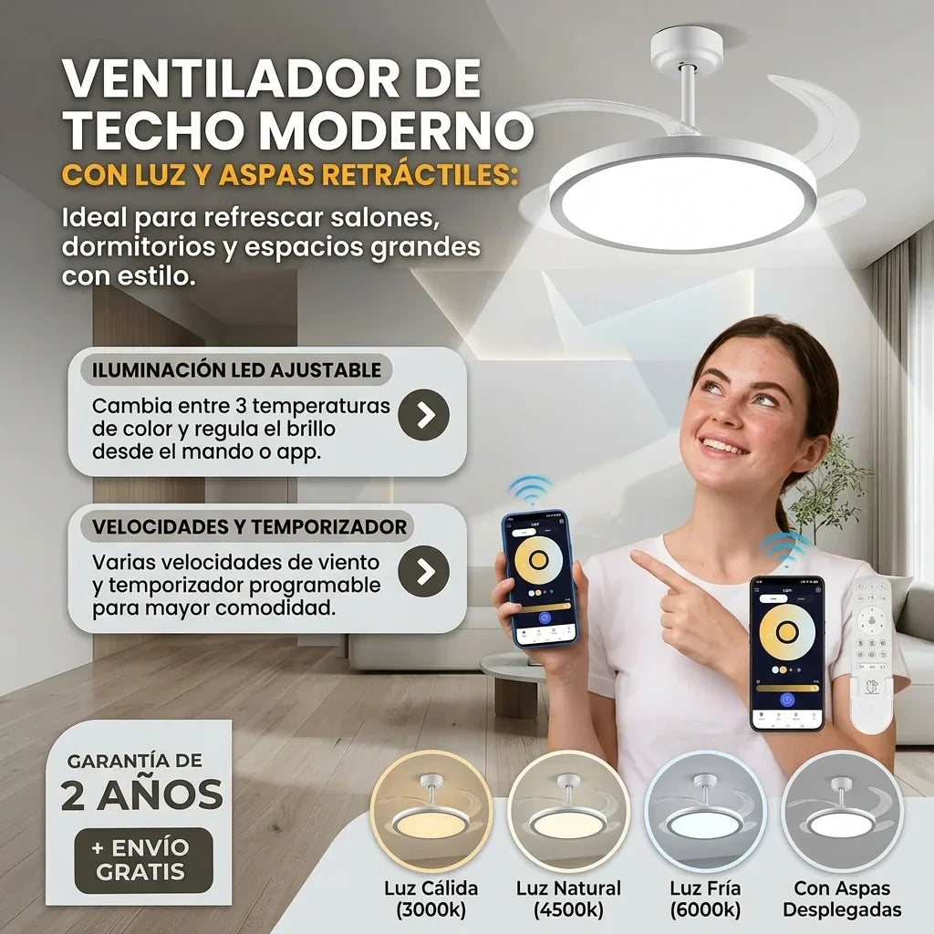 VENTILADOR DE TECHO LED + 2LRegalos Misteriosos