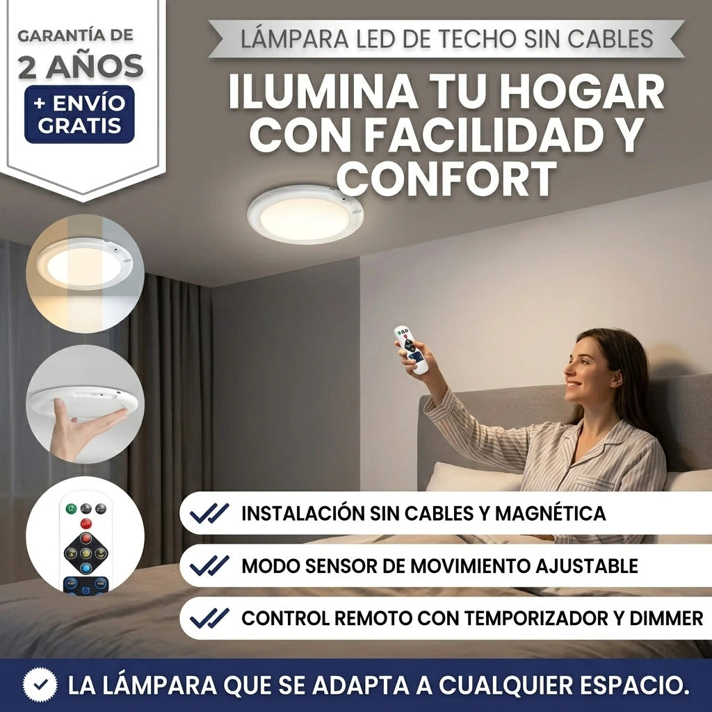 LAMPARA LED DE TECHO SIN CABLES - AHORRA LUZ DESDE EL PRIMER USO